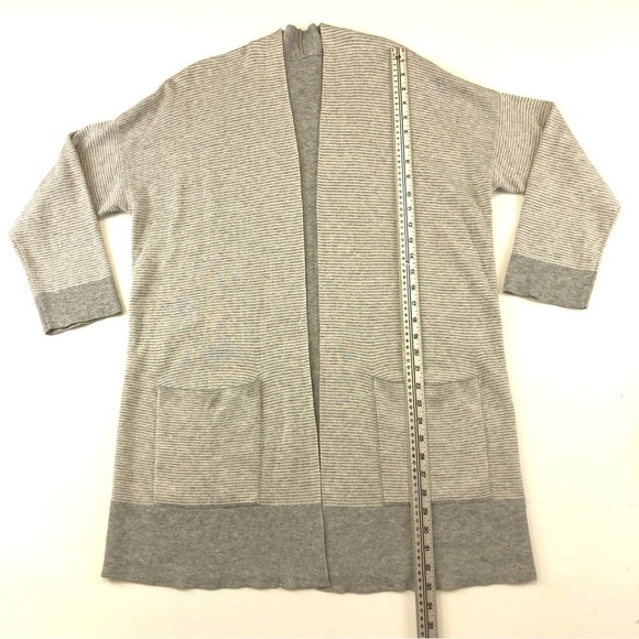 Eileen Fisher grey stripe reversible solid grey long line open cardigan Medium - Picture 2 of 6